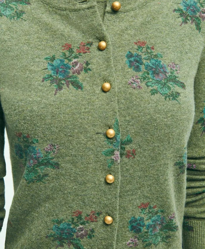 Women Lambswool Floral Print Cardigan Green Brooks Brothers Sweaters