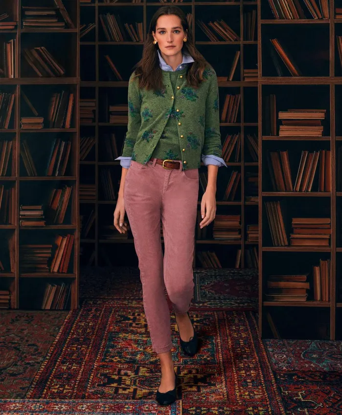 Women Lambswool Floral Print Shell Olive Brooks Brothers Sweaters