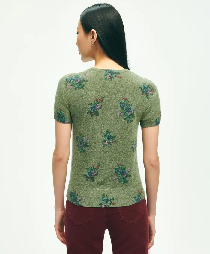 Women Lambswool Floral Print Shell Olive Brooks Brothers Sweaters