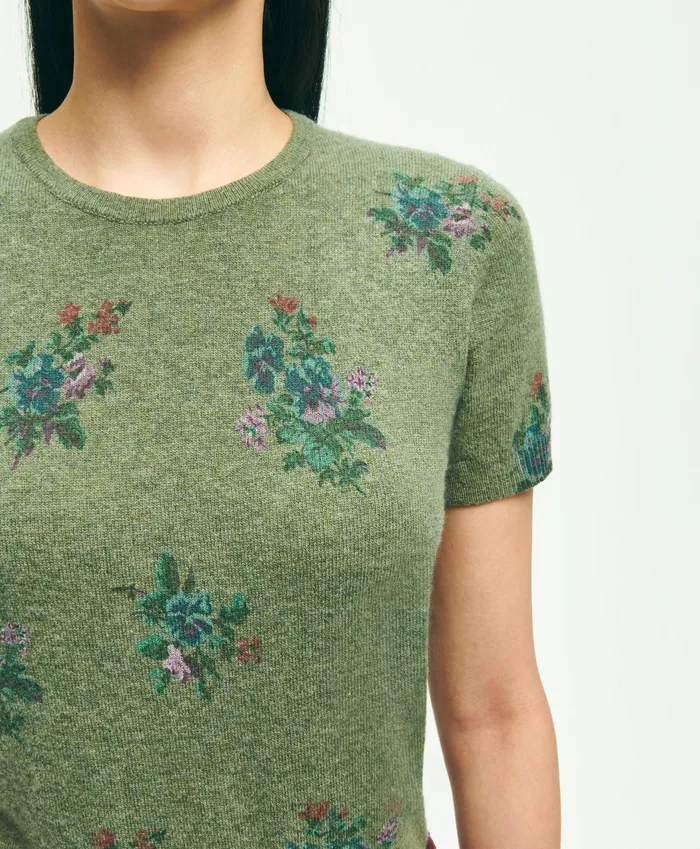 Women Lambswool Floral Print Shell Olive Brooks Brothers Sweaters