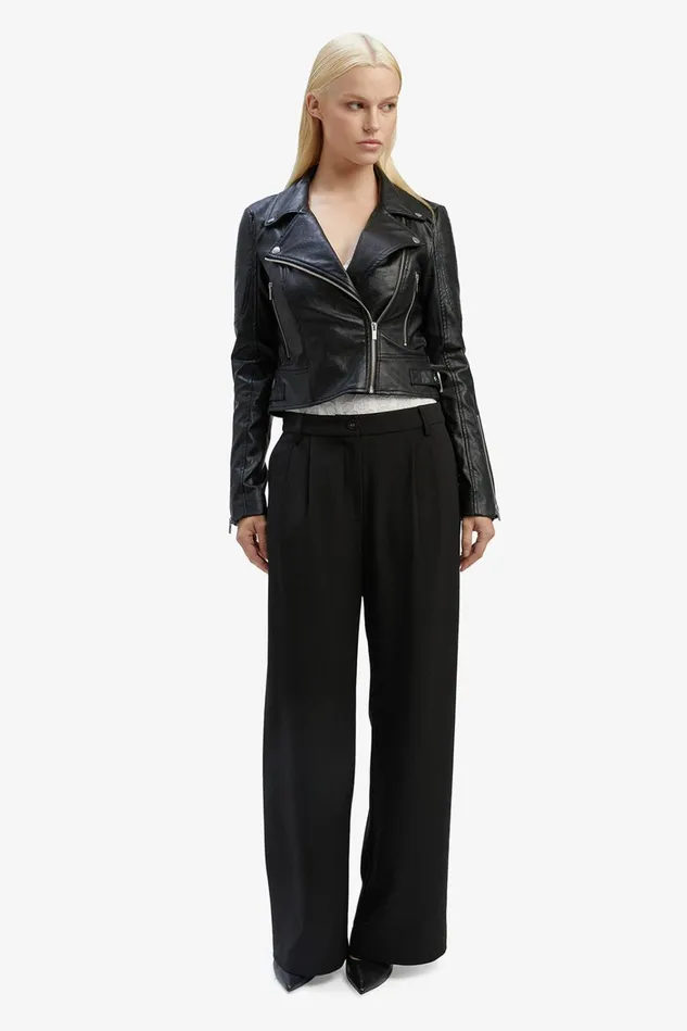 Women Leather Bardot Kora Vegan Leather Biker Jacket In Black Black