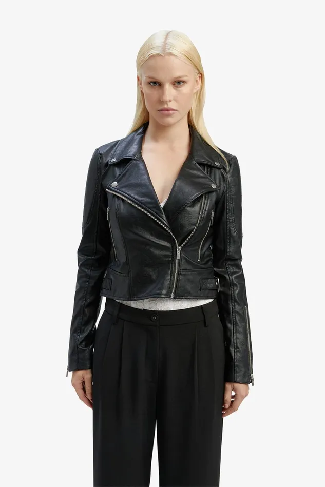 Women Leather Bardot Kora Vegan Leather Biker Jacket In Black Black
