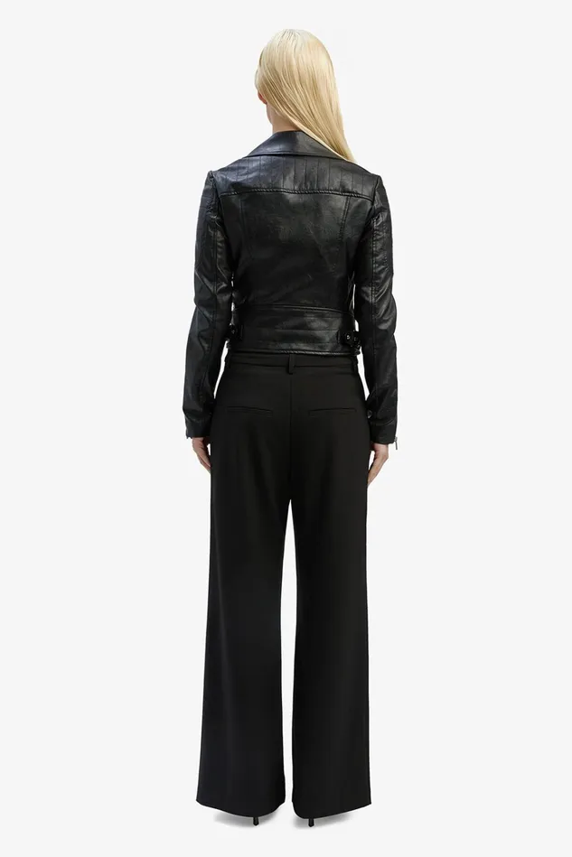Women Leather Bardot Kora Vegan Leather Biker Jacket In Black Black