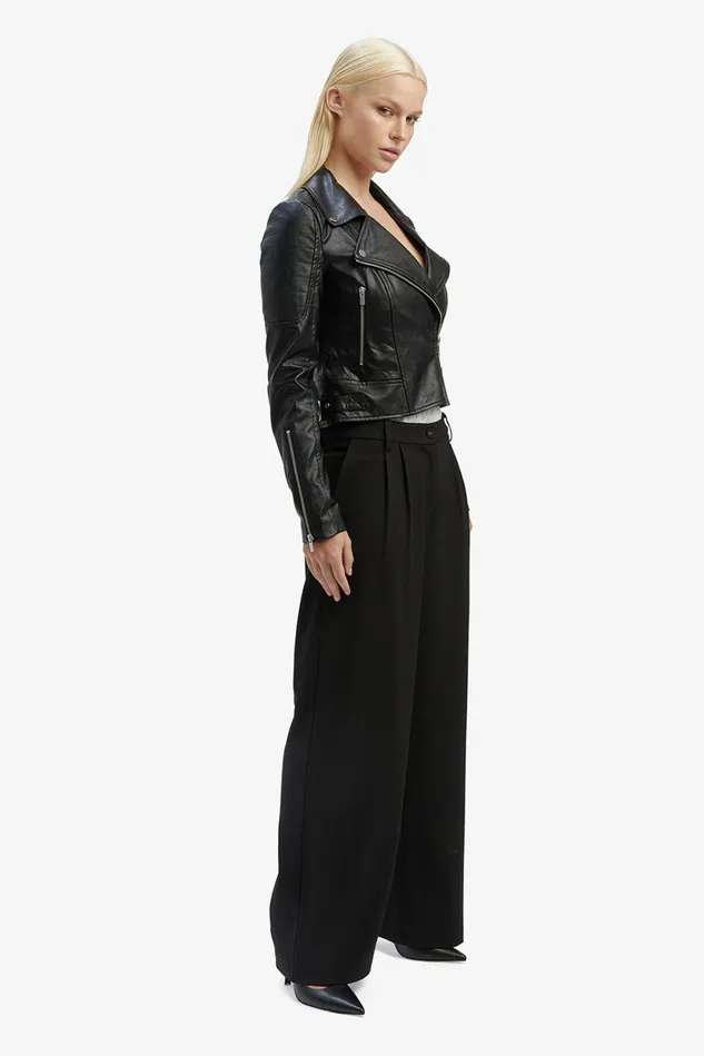 Women Leather Bardot Kora Vegan Leather Biker Jacket In Black Black
