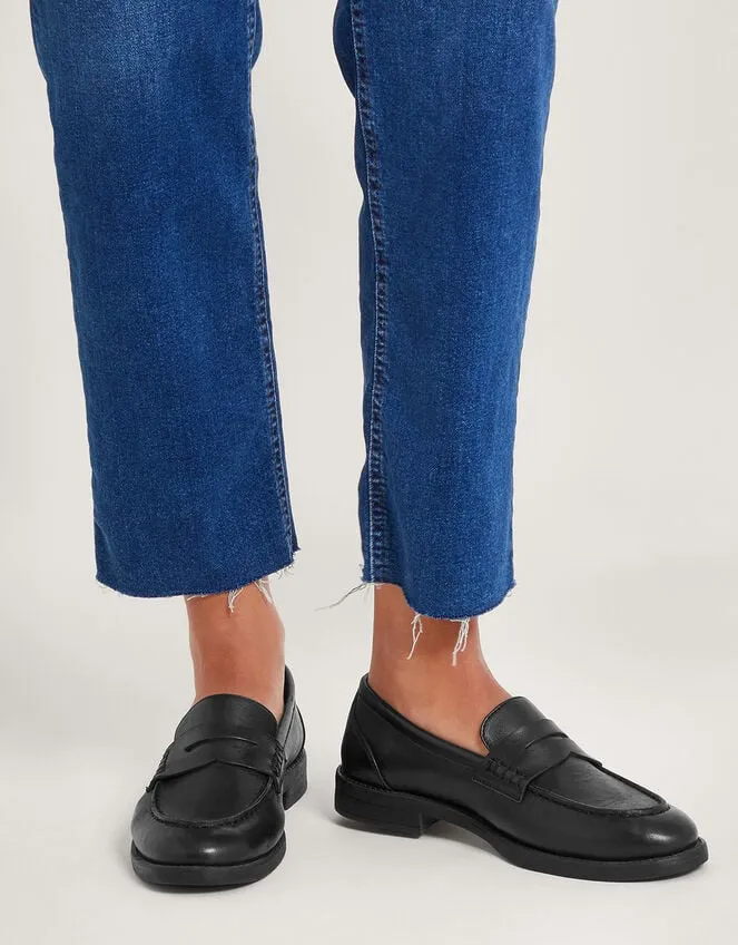 Women Leather Loafers Black Monsoon Flats