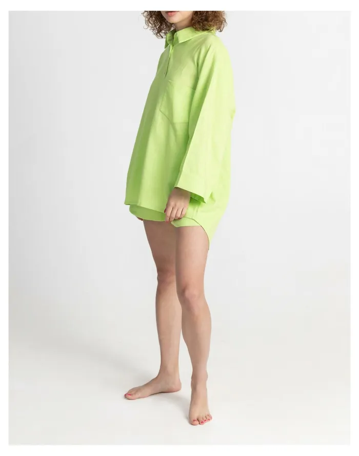 Women LERA Linen Button Up Shirt Light Green Madewell Pajamas