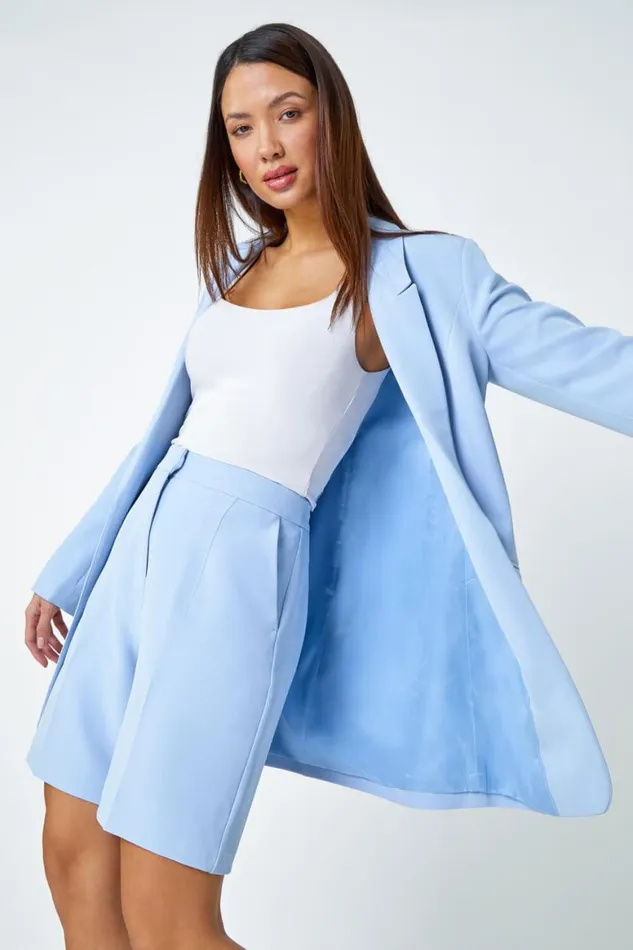 Women Light Blue Tailored Bermuda Shorts Roman Occasionwear