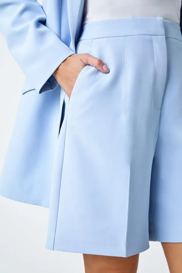 Women Light Blue Tailored Bermuda Shorts Roman Occasionwear