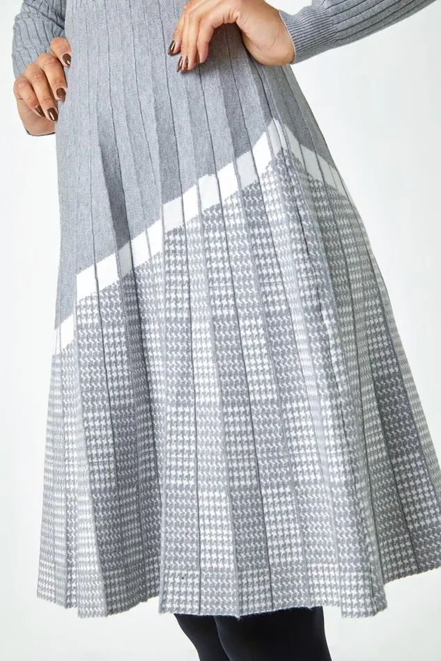 Women Light Grey Ribbed Stretch Knit Dress Roman Dresses
