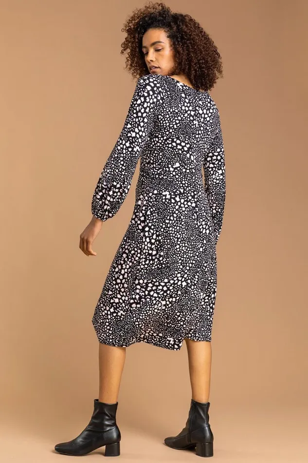 Women Light Pink Abstract Animal Gathered Dress Roman Dresses