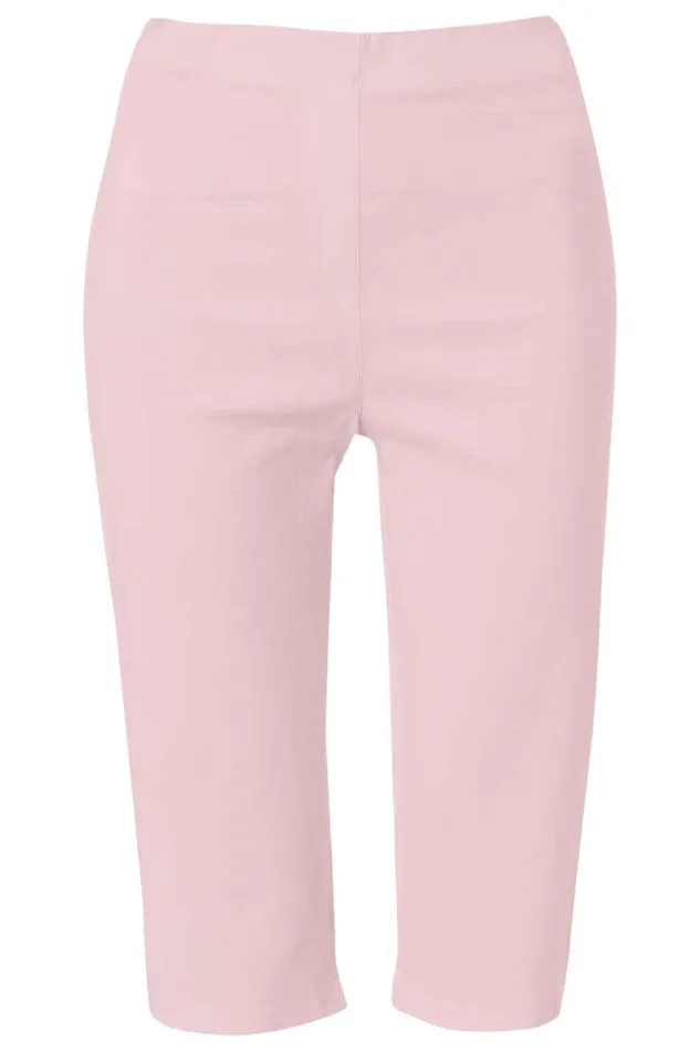 Women LightPink Stretch Knee Length Elastic Waist Shorts Roman Trousers