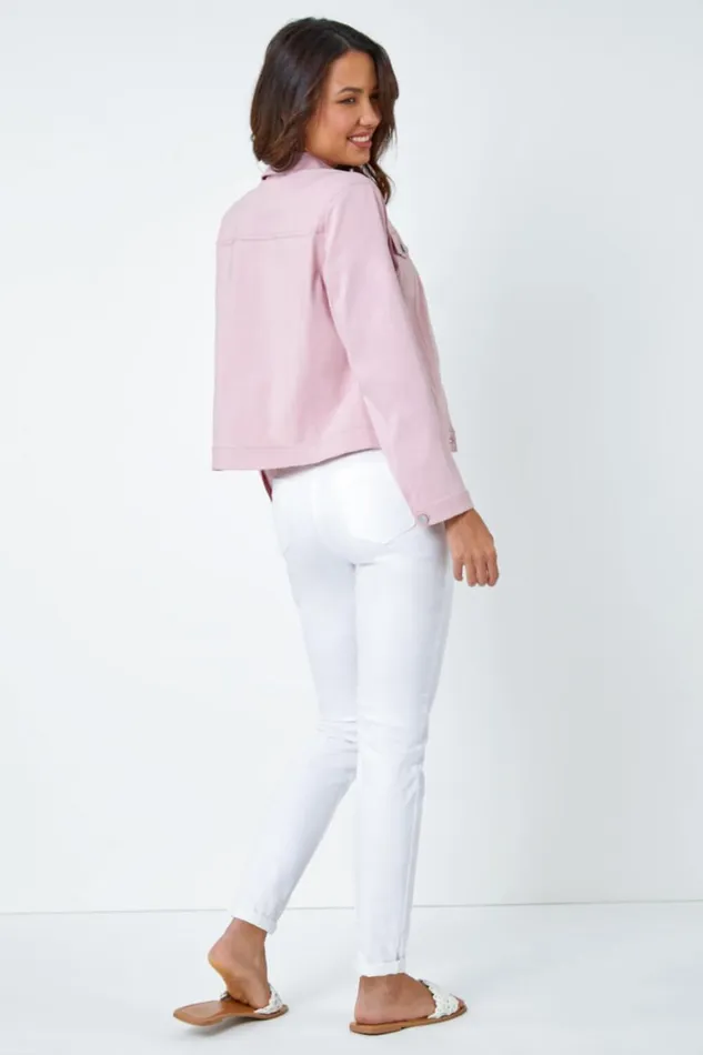 Women Light Pink Stretch Pocket Detail Jacket Roman Coords