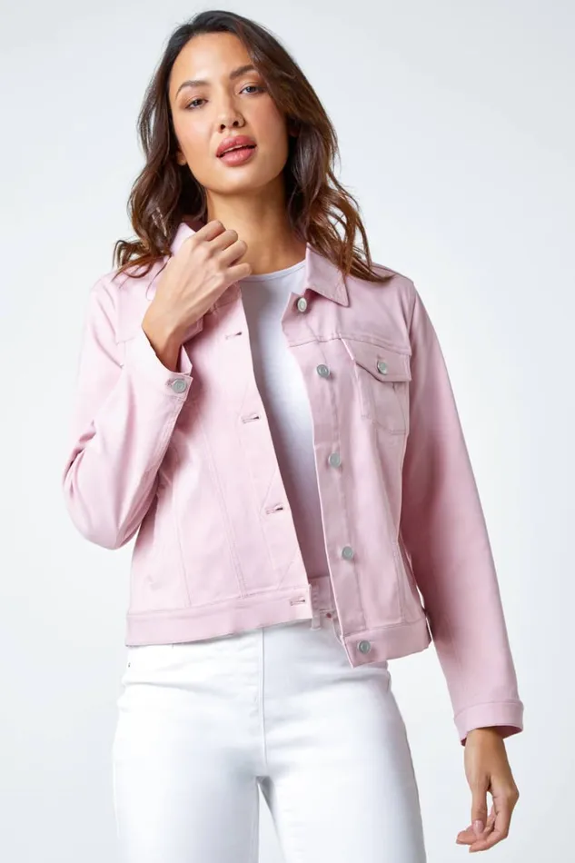 Women Light Pink Stretch Pocket Detail Jacket Roman Coords