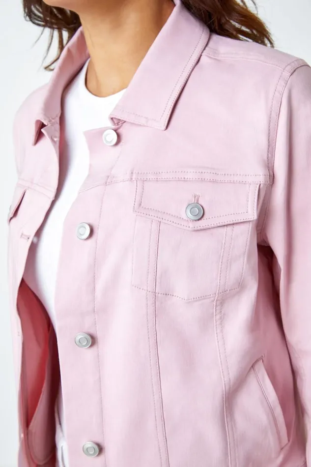 Women Light Pink Stretch Pocket Detail Jacket Roman Coords