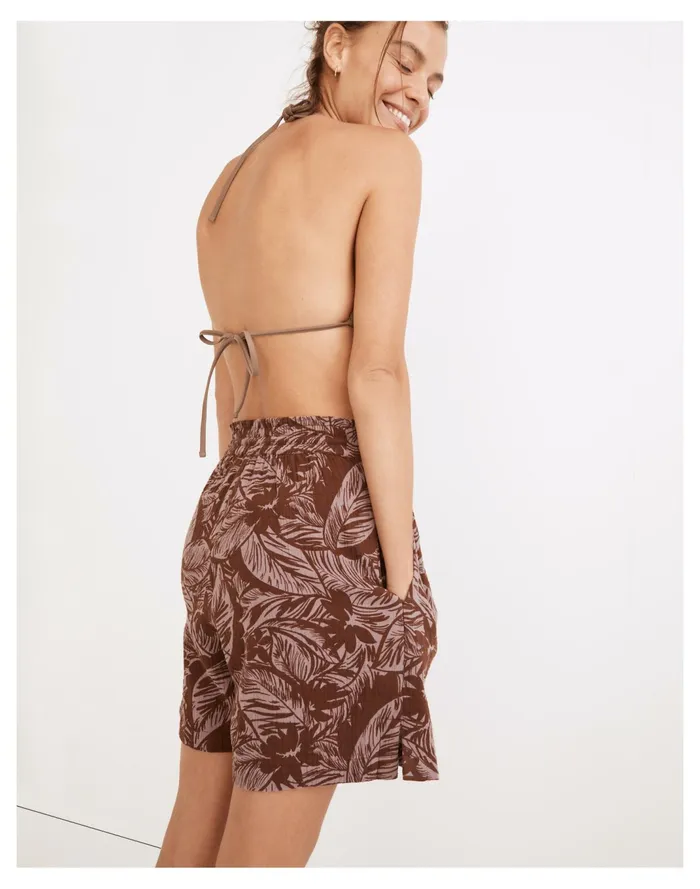 Women Lightestspun Pull On Cover Up Shorts In Palm Leaves Fig Madewell Swim Women Lightestspun Pull On Cover Up Shorts In Palm Leaves Fig Madewell Swim