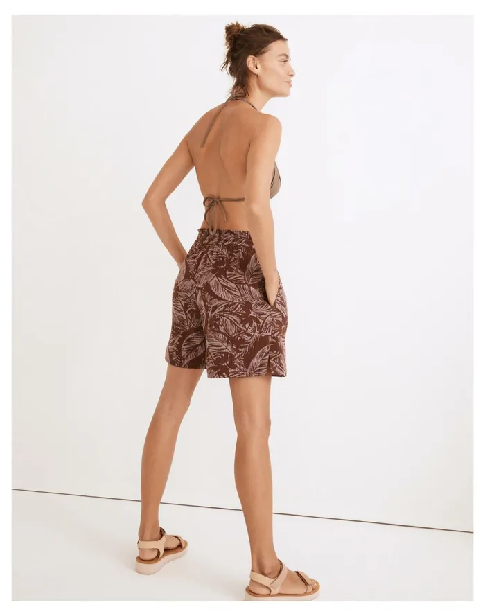 Women Lightestspun Pull On Cover Up Shorts In Palm Leaves Fig Madewell Swim Women Lightestspun Pull On Cover Up Shorts In Palm Leaves Fig Madewell Swim