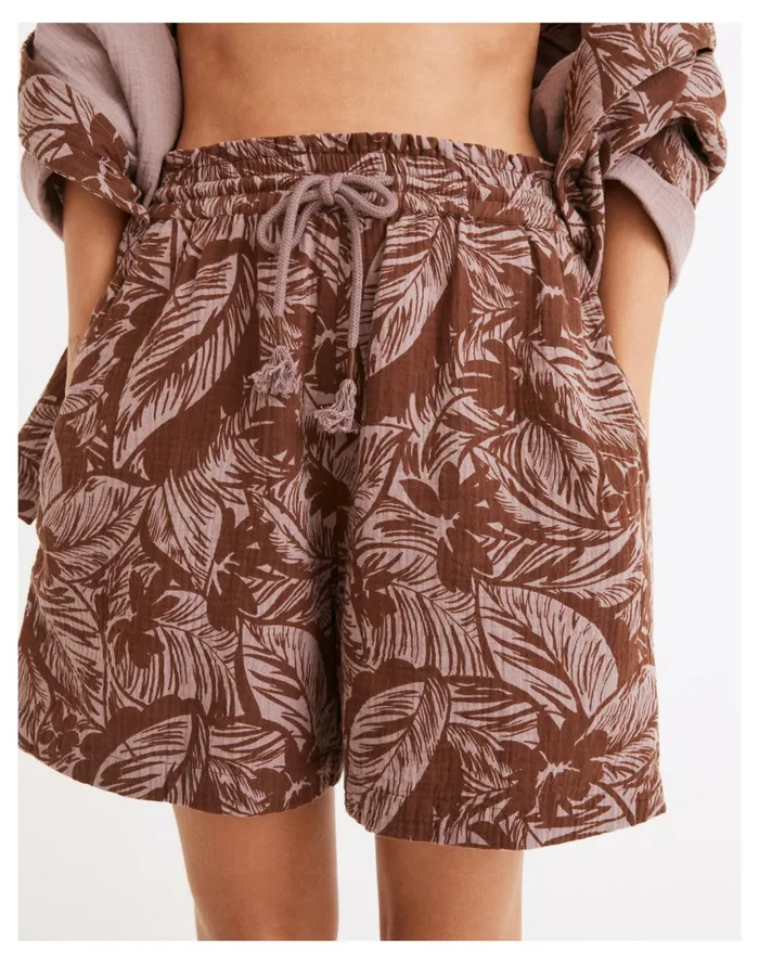 Women Lightestspun Pull On Cover Up Shorts In Palm Leaves Fig Madewell Swim Women Lightestspun Pull On Cover Up Shorts In Palm Leaves Fig Madewell Swim