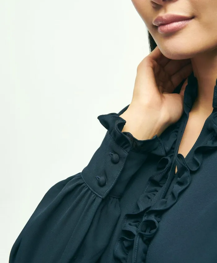 Women Lightweight Crepe Pleated Dress Navy Brooks Brothers Dresses
