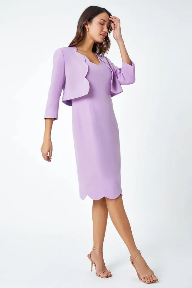 Women Lilac Cropped Scallop Edge Smart Jacket Roman Jackets