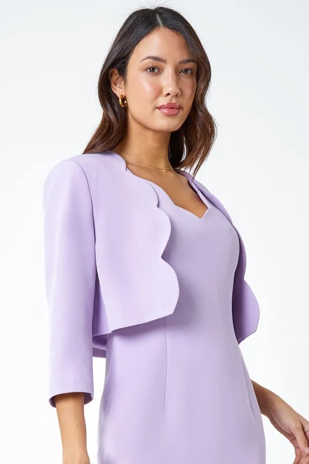 Women Lilac Cropped Scallop Edge Smart Jacket Roman Jackets
