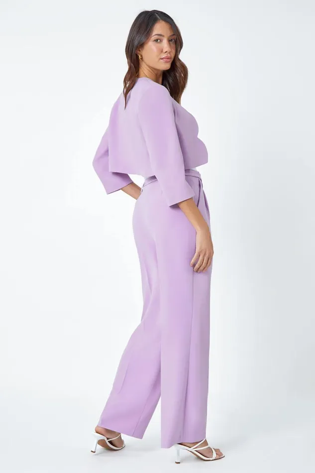 Women Lilac Cropped Scallop Edge Smart Jacket Roman Jackets