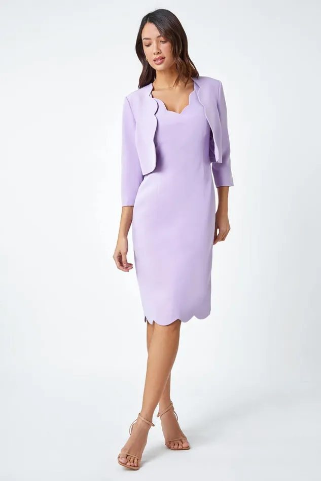 Women Lilac Cropped Scallop Edge Smart Jacket Roman Jackets