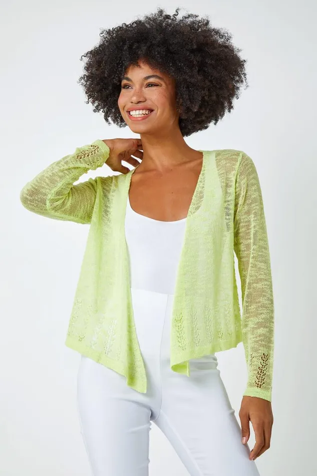 Women Lime Lightweight Knitted Shrug Roman Knitwear