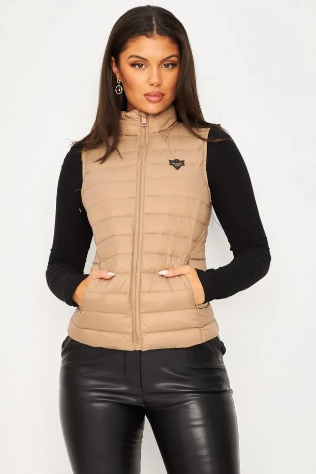Women Lina Padded Sleeveless Jacket In Taupe Brown Brentiny Paris Parkas And Down Jackets Women Lina Padded Sleeveless Jacket In Taupe Brown Brentiny Paris Parkas And Down Jackets