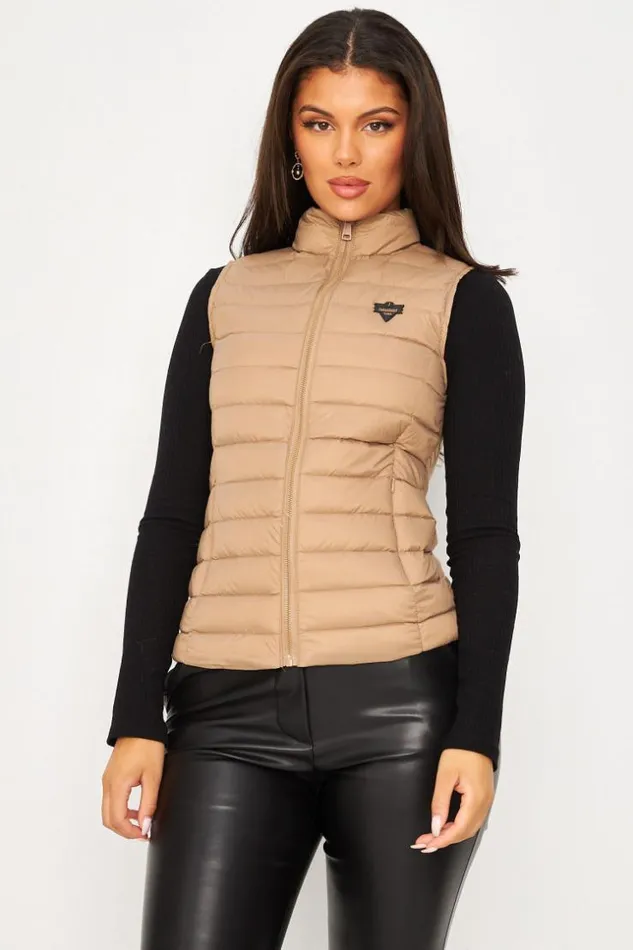 Women Lina Padded Sleeveless Jacket In Taupe Brown Brentiny Paris Parkas And Down Jackets