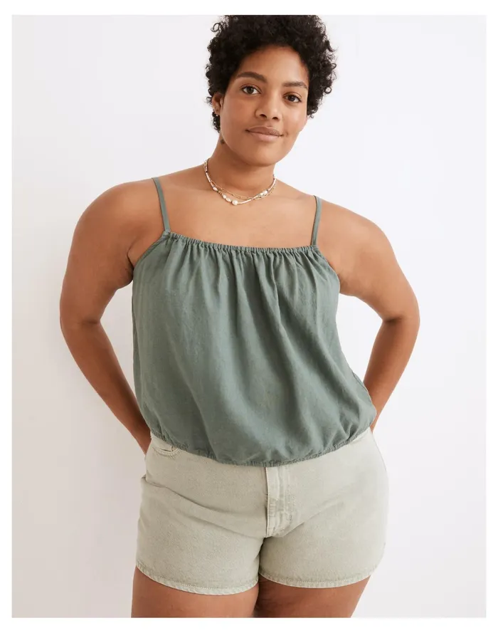 Women Linen Blend Meriden Bubble Top Faded Shale Madewell Tops and Shirts