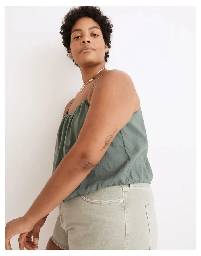 Women Linen Blend Meriden Bubble Top Faded Shale Madewell Tops and Shirts Women Linen Blend Meriden Bubble Top Faded Shale Madewell Tops and Shirts