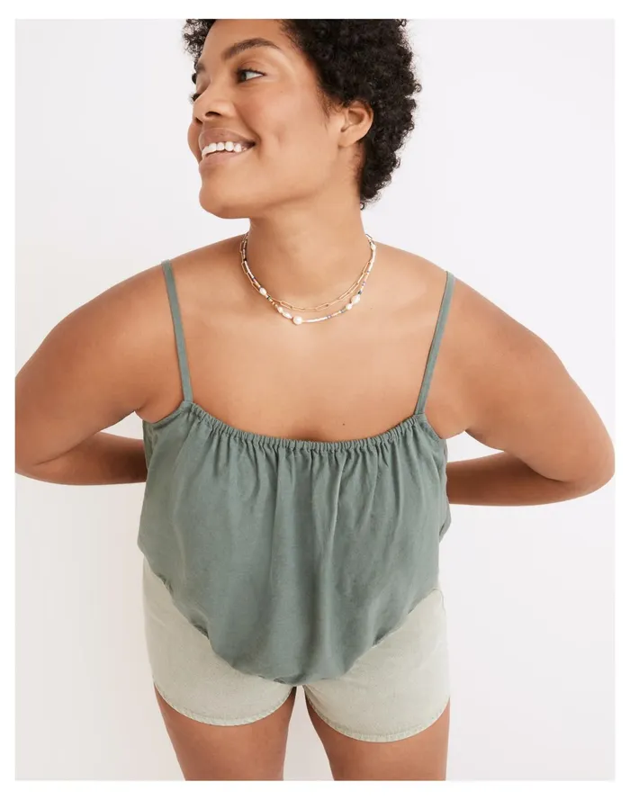 Women Linen Blend Meriden Bubble Top Faded Shale Madewell Tops and Shirts Women Linen Blend Meriden Bubble Top Faded Shale Madewell Tops and Shirts