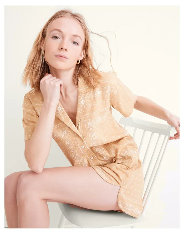 Women Linen Blend Piedmont Camp Shirt In Vintage Bandana Desert Dune Madewell Tops and Shirts Women Linen Blend Piedmont Camp Shirt In Vintage Bandana Desert Dune Madewell Tops and Shirts