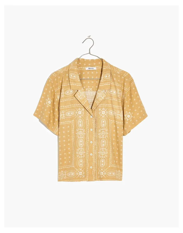 Women Linen Blend Piedmont Camp Shirt In Vintage Bandana Desert Dune Madewell Tops and Shirts Women Linen Blend Piedmont Camp Shirt In Vintage Bandana Desert Dune Madewell Tops and Shirts