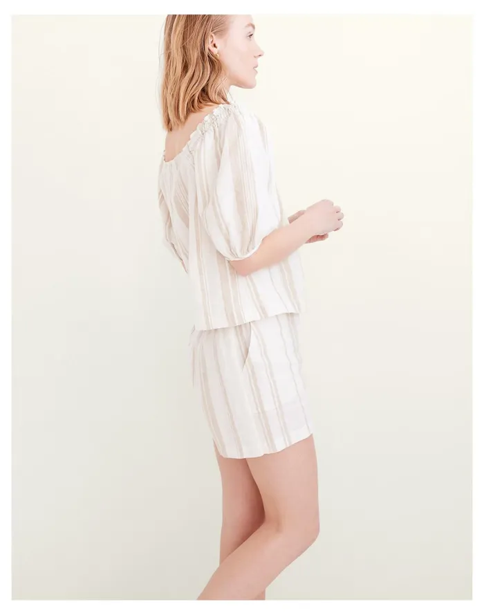 Women Linen Blend Square Neck Button Front Top Natural Madewell Tops and Shirts Women Linen Blend Square Neck Button Front Top Natural Madewell Tops and Shirts