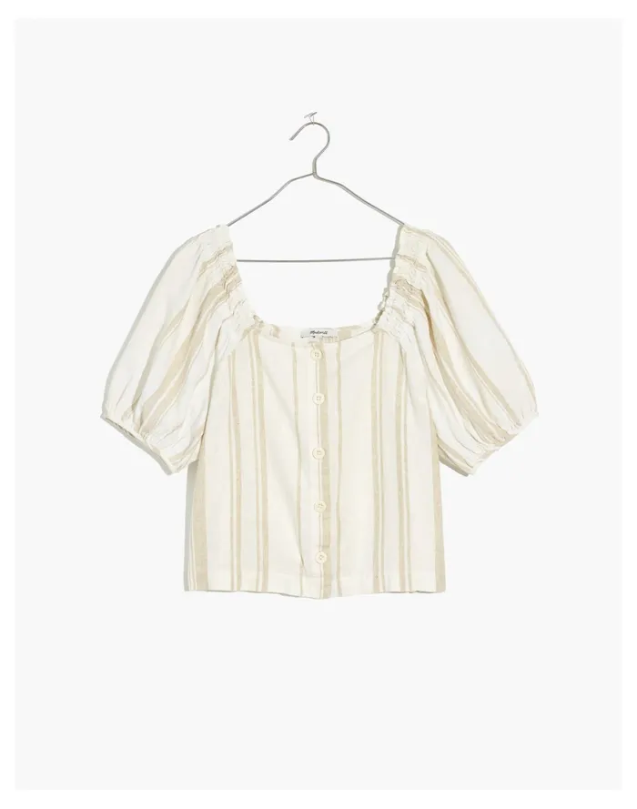 Women Linen Blend Square Neck Button Front Top Natural Madewell Tops and Shirts Women Linen Blend Square Neck Button Front Top Natural Madewell Tops and Shirts