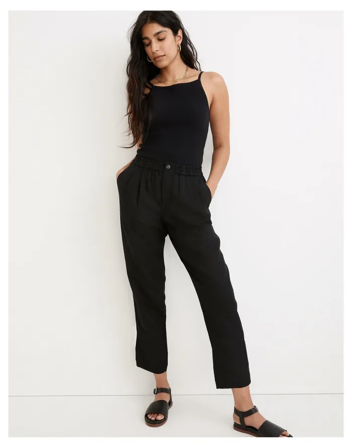 Women Linen Blend Track Trousers True Black Madewell Pants