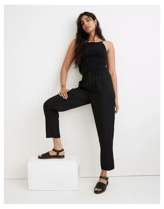 Women Linen Blend Track Trousers True Black Madewell Pants Women Linen Blend Track Trousers True Black Madewell Pants