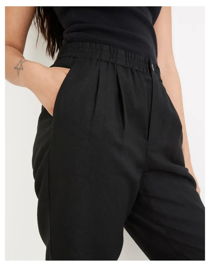 Women Linen Blend Track Trousers True Black Madewell Pants Women Linen Blend Track Trousers True Black Madewell Pants