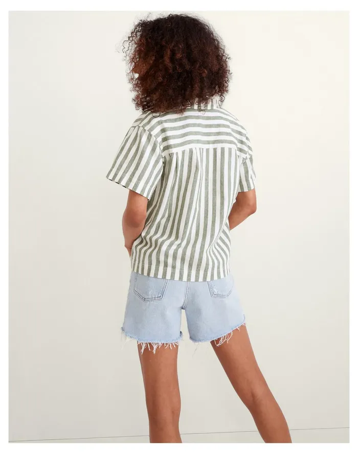 Women Linen Cotton Piedmont Camp Shirt In Stripe Versailles Green Madewell Tops and Shirts Women Linen Cotton Piedmont Camp Shirt In Stripe Versailles Green Madewell Tops and Shirts