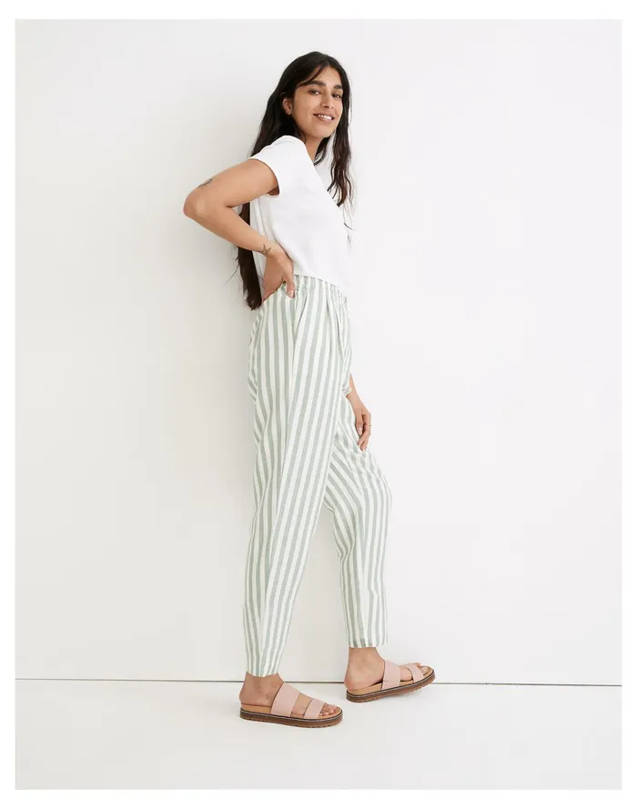 Women Linen Cotton Track Trousers In Stripe Versailles Green Madewell Pants Women Linen Cotton Track Trousers In Stripe Versailles Green Madewell Pants