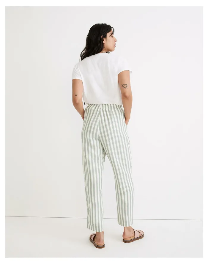 Women Linen Cotton Track Trousers In Stripe Versailles Green Madewell Pants Women Linen Cotton Track Trousers In Stripe Versailles Green Madewell Pants