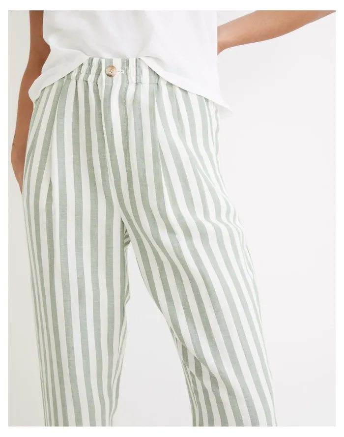 Women Linen Cotton Track Trousers In Stripe Versailles Green Madewell Pants Women Linen Cotton Track Trousers In Stripe Versailles Green Madewell Pants