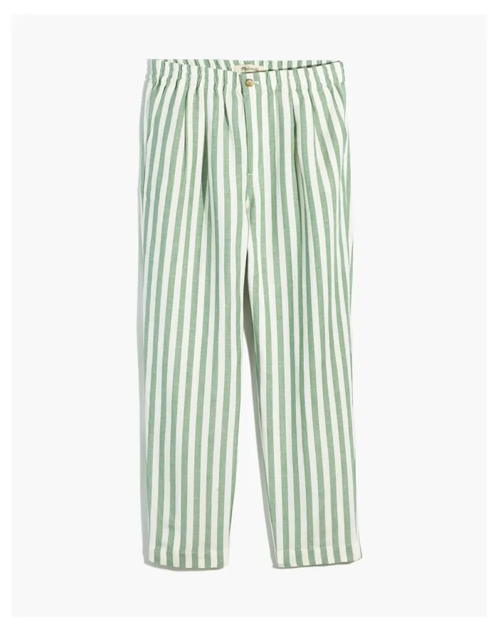 Women Linen Cotton Track Trousers In Stripe Versailles Green Madewell Pants Women Linen Cotton Track Trousers In Stripe Versailles Green Madewell Pants