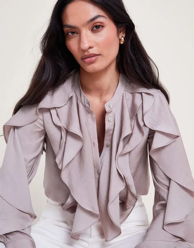 Women Lola Satin Ruffle Blouse Mink Monsoon Tops and Blouses