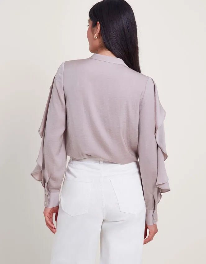 Women Lola Satin Ruffle Blouse Mink Monsoon Tops and Blouses