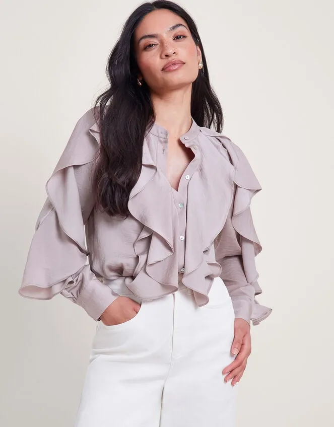 Women Lola Satin Ruffle Blouse Mink Monsoon Tops and Blouses