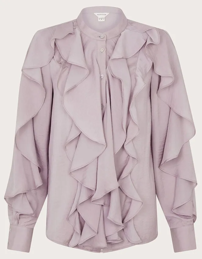 Women Lola Satin Ruffle Blouse Mink Monsoon Tops and Blouses