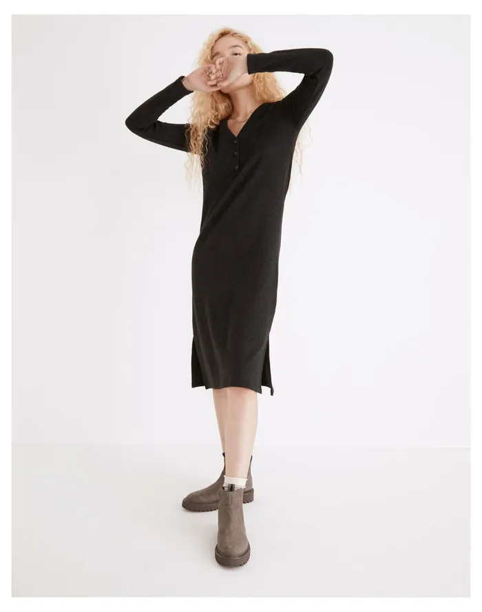 Women Long Sleeve Henley Midi Dress Hthr Charcoal Madewell Dresses Women Long Sleeve Henley Midi Dress Hthr Charcoal Madewell Dresses