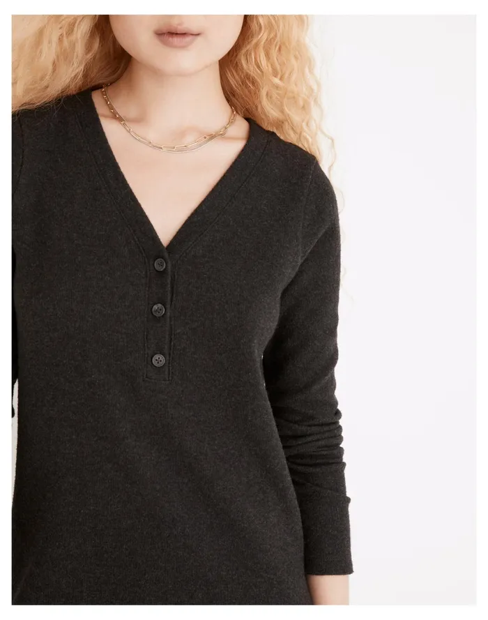Women Long Sleeve Henley Midi Dress Hthr Charcoal Madewell Dresses Women Long Sleeve Henley Midi Dress Hthr Charcoal Madewell Dresses